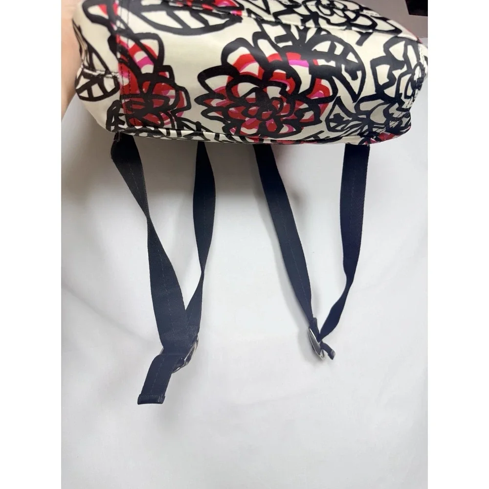 Coach Poppy Daisy Graffiti Backpack Floral Satin Black White Pink Travel Casual